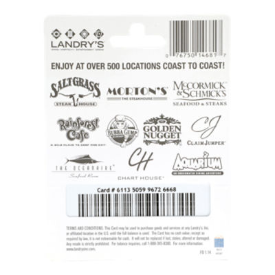 Landry's Multi-Brand Restaurants & More E-Gift Card Two $50 ($100 Value)  (71 Restaurants)