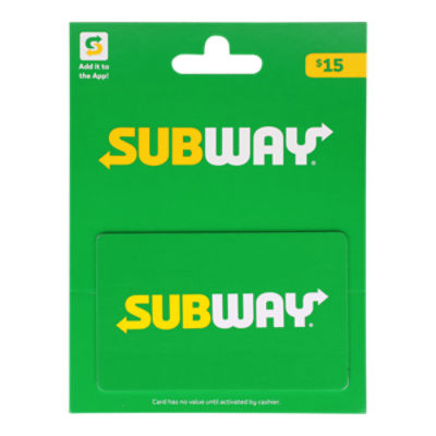 Subway $15 Gift Card, 1 each
