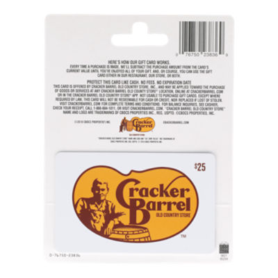 Cracker Barrel $25 Gift Card, 1 each