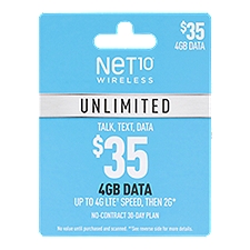 Net10 Unlimited 30 days - $35 Gift Card    , 1 Each