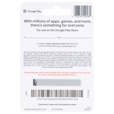 Google Play Gift Card, $25