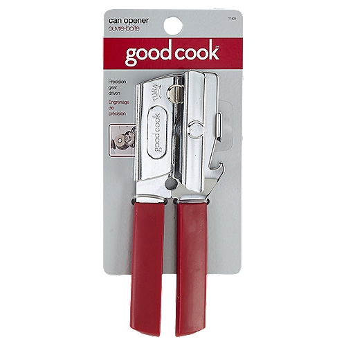 GoodCook Can Opener
This Good Cook Everyday Can Opener is a traditional style that easily punctures cans of any size with easy. The comfort grip handles are easy to hold and squeeze, so opening cans is a breeze, whether it's one can or a dozen. The chrome plated finish looks good and won't rust, no matter where you're using the opener. The sharp carbon steel blade cuts easily and the gear-driven mechanism provides smooth turning and easy operation. An integrated bottle opener makes this tool even more versatile.
