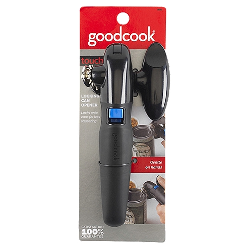 GoodCook Touch Locking Can Opener with Ergonomic Handles
Opening cans is a breeze with this can opener. It locks onto the can so it won't accidentally slip off, and the comfortable handle makes turning so much easier. It's great for everything from petite cans to the largest one in the pantry. The handle is ergonomically designed so easy to grab and the large size means fewer turns are needed to get the can open. The gears turn smoothly, powering the sharp cutting wheel so it slices neatly through the can lid, making a clean cut with minimal effort. The wheel is designed to stay sharp for a long time, and there's no maintenance needed. Once cutting is done, all you need to do is press the button to release the can and you're ready for the next one. To clean the can opener, just wipe it with a damp cloth. Then it can store compactly in your gadget drawer until the next time you need it.