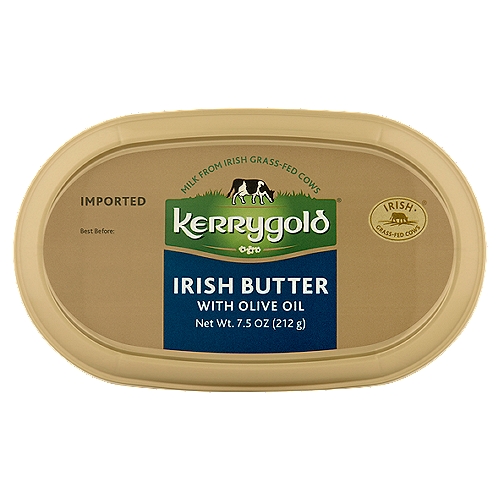 Kerrygold Irish Butter with Olive Oil, 7.5 oz
Milk from Irish Grass-Fed Cows

Irish Grass - Fed Cows™