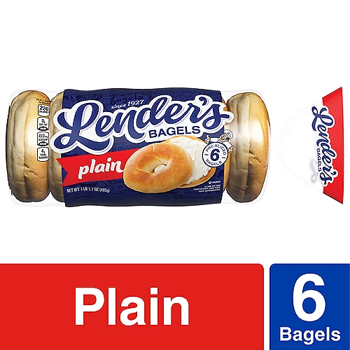 Lender's Refrigerated Pre-Sliced Plain Bagel, 6 per Bag, 17.1 oz
