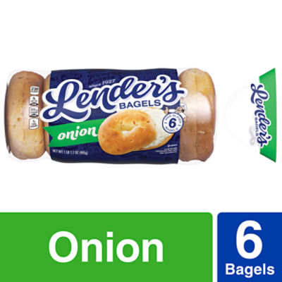 Lender's Refrigerated Pre-Sliced Onion Bagel, 6 Bagels per Bag, 17.1 oz, 17.1 Ounce