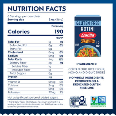 Barilla Gluten Free Rotini Pasta, 12 oz