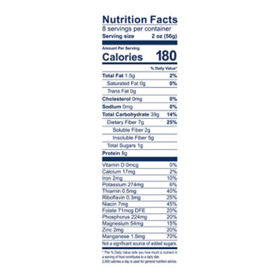 whole grain pasta nutrition label