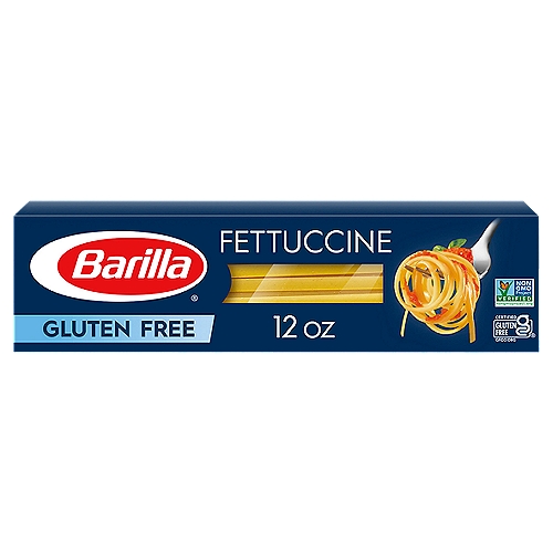 Barilla Gluten Free Fettuccine Pasta is a certified gluten free pasta made with non-GMO corn and rice for a classic pasta taste and texture your family will love. Fettuccine pasta are made from flat sheets of pasta cut into ribbon-shaped strands (known as "fettucce"). The thickness of fettuccine means it is a great match for robust sauces and hearty ingredients. Try it with a classic Alfredo pasta sauce, or with a tomato-based pasta sauce paired with meats, vegetables, or cheese. You can feel good about including our delicious gluten free pasta in your favorite pasta recipes. Produced on a dedicated gluten free production line, Barilla gluten free pasta is a pasta the whole family can enjoy.