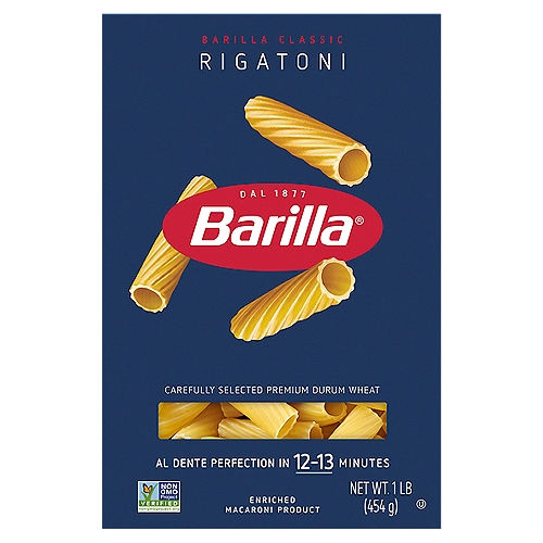 Barilla Rigatoni n.83 Pasta, 1 lb
Enriched Macaroni Product

Barilla Rigatoni has an improved shape to better capture your sauce.