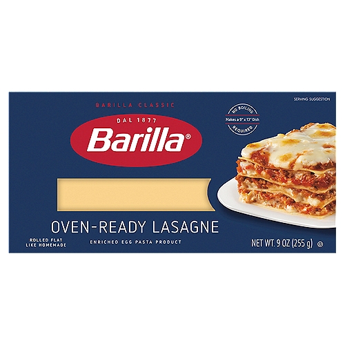 Barilla Oven-Ready Lasagne Pasta, 9 oz
Enriched Egg Pasta Product