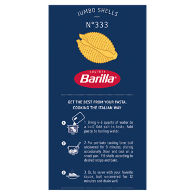 Barilla Jumbo Shells Pasta Non-GMO, Kosher Certified, 12 oz