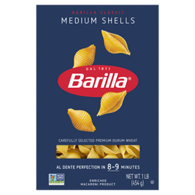 Barilla Medium Shells Pasta, 16 oz. Box - Non-GMO Pasta Made with Durum Wheat Semolina - Kosher Certified Pasta