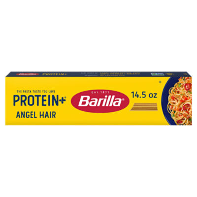 BARILLA Protein+ (Plus) Angel Hair Pasta, 14.5 Ounce - plant based pasta - Made from Lentils, Chickpeas & Peas - Non-GMO, Kosher Certified and Vegan