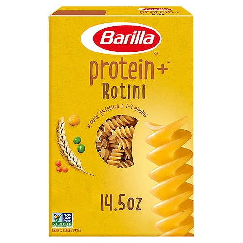 Barilla Protein+ Rotini Grain & Legume Pasta, 14.5 oz
Classic pasta taste powered by plant protein
Made simply with delicious golden wheat + protein from lentils, chickpeas and peas.