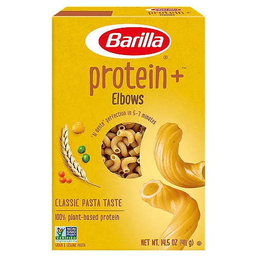 Made simply with delicious golden wheat + protein from lentils, chickpeas, and peas, Barilla Protein+ provides a good source of protein for the whole family -- while keeping the classic pasta taste and texture your whole family loves!