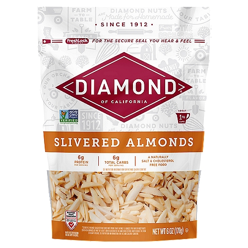 Diamond of California Slivered Almonds, 6 oz
Fresh-Lock Zipper for the Secure Seal You Hear & Feel

Diamond Nuts are made for homemade