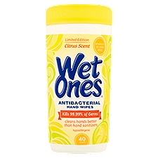 Wet Ones Citrus Scent Antibacterial, Hand Wipes, 40 Each