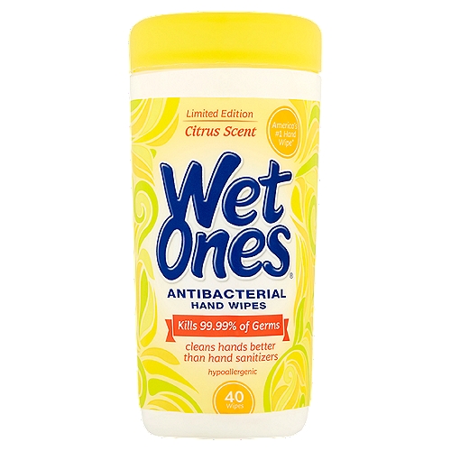 Wet Ones Citrus Scent Antibacterial Hand Wipes Limited Edition, 40