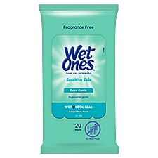 Wet Ones Sensitive Skin Fragrance Free Hand and Face Wipes, 20 count, 20 Each