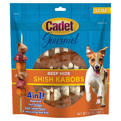 Cadet Gourmet Beef Hide Shish Kabobs Premium Dog Treats, 12 oz