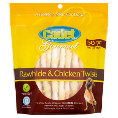 Cadet Gourmet Rawhide & Chicken Twists Treat for Dogs Value Pack, 50 count, 50 Each