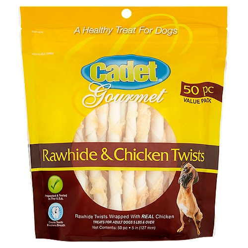 Cadet Gourmet Rawhide & Chicken Twists Treat for Dogs Value Pack, 50 count