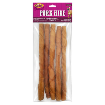 Cadet Gourmet 10'' Pork Roll Twists Pork Hide Premium Dog Treats, 5 count, 9 oz