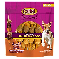 Cadet Gourmet 4in1 Pork Hide Shish Kabobs Premium Dog Treats, 18 count, 12 oz