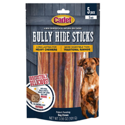 Cadet 10 Inch Bully Hide Sticks Dog Chews, 5 count, 3.56 oz