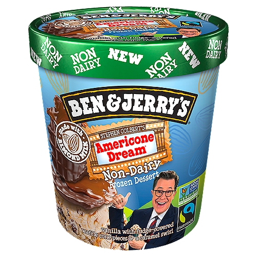 Vanilla with Fudge-Covered Waffle Cone Pieces & a Caramel Swirl Ben & Jerry's vanilla non-dairy frozen dessert with fudge-covered waffle cone pieces and a caramel swirl. If your certified vegan diet needs a swirl of Ben & Jerry's euphoria, this pint has it in aces
