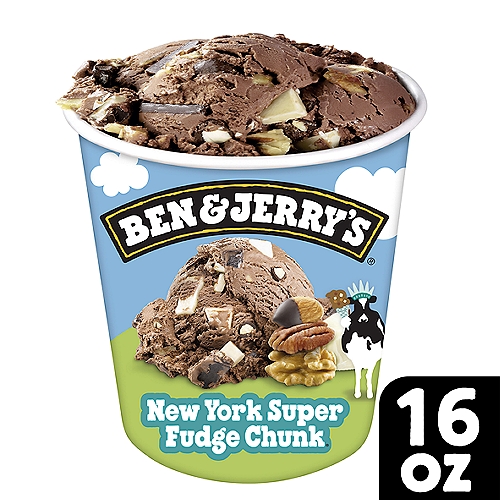 Ben & Jerry's Vermont's Finest New York Super Fudge Chunk Ice Cream, one pint
Chocolate Ice Cream with White & Dark Fudge Chunks, Pecans, Walnuts & Fudge-Covered Almonds

In 1985, to make a name for ourselves in New York, we picked a New York kind of name & created a flavor packed with more kinds of chunks than ever before. We figured if the flavor was euphoric in New York, it would be everywhere. It was, & it is.