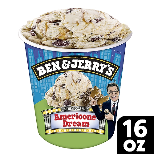 Vanilla ice cream with fudge-covered waffle cone pieces and a caramel swirl. Ben & Jerry's churned up this euphoric creation in honor of The Late Show funnyman Stephen Colbert.