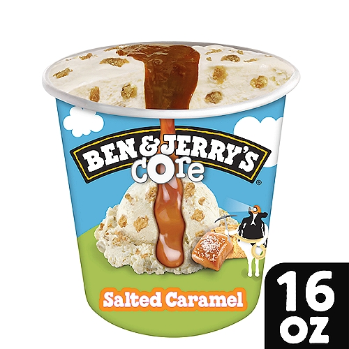 Ben & Jerry's Ice Cream Salted Caramel Core 16 oz
Ben & Jerry's Sweet cream ice cream with chunks of blonde brownies and a salted caramel core. Brace yourself, folks…this flavor is out-of-this-world euphoric. One of our most decadent Cores!

Grab a flashlight and hang on tight as you journey, spoon in hand, to the core of what makes Ben & Jerry's homemade ice cream famous. The gooey, crunchy, melt-in-your-mouth deliciousness of our Salted Caramel Core is all about adventure. Dig straight down through the gooey center of salted caramel, or work the perimeter, devouring the chunks of blonde brownies. Either way, you'll be in total control of your ice cream destiny.

What's even better is that the brownies in this all-out amazing flavor come fresh from Greyston Bakery, located in Yonkers, New York. Since 1982, this social enterprise has been paving the way to success for many of the city's low-income residents through employment and education.

Like all of Ben & Jerry's ice cream, Salted Caramel Core strives to not just taste delicious, but do good, by featuring Non-GMO sourced ingredients, eggs from cage-free hens, and Fairtrade certified sugar and vanilla. No artificial colors or flavors make this a frozen dessert your taste buds can trust. Like every ice cream pint we produce, it's also wrapped in responsibly sourced packaging, so you can feel good about what's in your freezer.

Sweet Cream Ice Cream with Blonde Brownies & a Salted Caramel Core