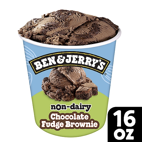 Ben & Jerry's Non-Dairy Chocolate Fudge Brownie Frozen dessert 16 oz
Decadent chocolate with fabulously fudgy brownies in a 100% certified vegan frozen dessert version of a Ben & Jerry's hit flavor. 
Some might call it impossible, we just call it dessert. It took three years of tasting and tweaking to perfect Ben & Jerry's vegan ice cream recipe. Ultimately, almond milk is what made the magic happen, creating the smooth and creamy texture you crave. Of course, achieving all the funky chunks and sweet swirls - without dairy, eggs, or honey - was no simple task. Yet, the work and the wait was worth it. In fact, the finished product is so good that, in the case of Chocolate Fudge Brownie, many devout dairy fans are giving praise to the almond milk alternative.
Equally, awesome is that the brownies in this Non-Dairy ice cream fan favorite come from Greyston Bakery, located in Yonkers, New York. Since 1982, this social enterprise has been battling poverty by offering education and employment to residents who need it most.
The good vibes don't stop there. Ben & Jerry's makes gmo free ice cream with certified vegan ingredients and Fairtrade certified sugar, cocoa, and vanilla. Not to mention that this non-dairy frozen dessert goes from our Vermont factory to your freezer in responsibly sourced packaging. It's everything you would expect from Ben & Jerry's ice cream!

Chocolate with fudge brownies