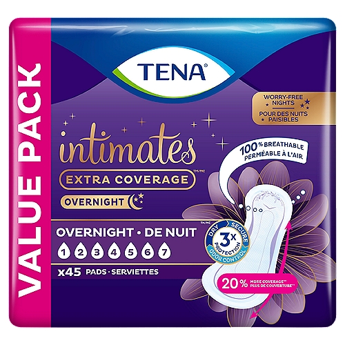 Tena Intimates Extra Coverage Overnight Pads Value Pack, 45 count - ShopRite