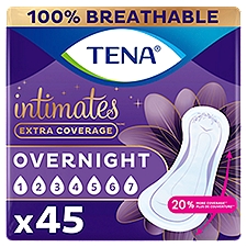 Tena Intimates Extra Coverage Overnight, Pads, 45 Each