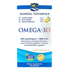 NORDIC NATURALS Omega-3D 690 mg Omega-3 + 1000 IU D3 Fish Oil Soft Gels 690 mg, Dietary Supplement, 60 Each