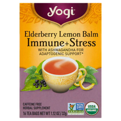 Yogi Elderberry Lemon Balm Immune + Stress Herbal Supplement, 16 count