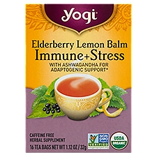 Yogi Elderberry Lemon Balm Immune + Stress Herbal Supplement, 16 count, 1.12 oz
