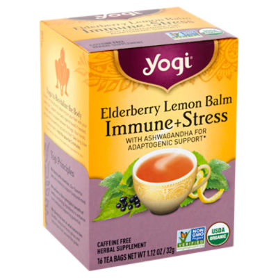 Yogi Tea Elderberry Lemon Balm Immune Plus Stress, Herbal Tea Bags, 16  Count 