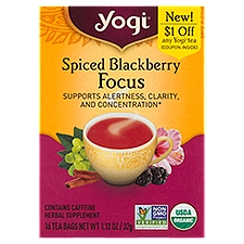 Yogi Spiced Blackberry Focus Herbal Supplement Tea Bags, 16 count, 1.12 oz