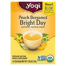 Yogi Peach Bergamot Bright Day Herbal Supplement Tea Bags, 16 count, 1.02 oz