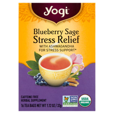 Yogi Blueberry Sage Stress Relief Herbal Supplement Tea Bags, 16 count