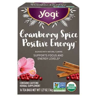 Yogi Cranberry Spice Positive Energy Herbal Supplement Tea Bags,16 count, 1.27 oz