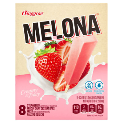 Binggrae Melona Strawberry Frozen Dairy Dessert Bars, 2.37 fl oz, 8