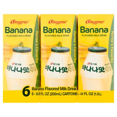Binggrae Banana Flavored Milk Drink, 6.8 fl oz, 6 count