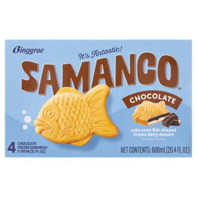 Binggrae Samanco Chocolate Cake Cone Fish-Shaped Frozen Dairy Dessert, 5.1 fl oz, 4 count
