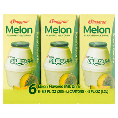 Binggrae Melon Flavored Milk Drink, 6.8 fl oz, 6 count