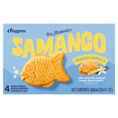 Binggrae Samanco French Vanilla Cake Cone Fish-Shaped Frozen Dairy Dessert, 5.1 fl oz, 4 count